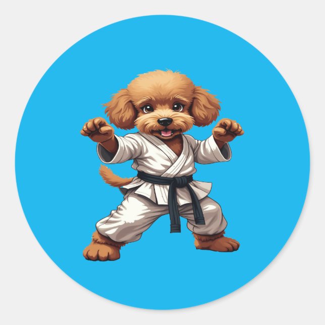 Adorable Karate Puppy Martial Arts Gi Illustration Classic Round Sticker (Front)