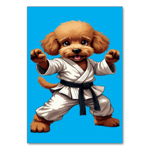 Adorable Karate Puppy Martial Arts Gi Illustration Table Number