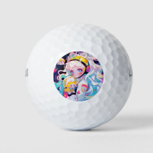 Adorable Kawaii Anime Girl in Space  Golf Balls
