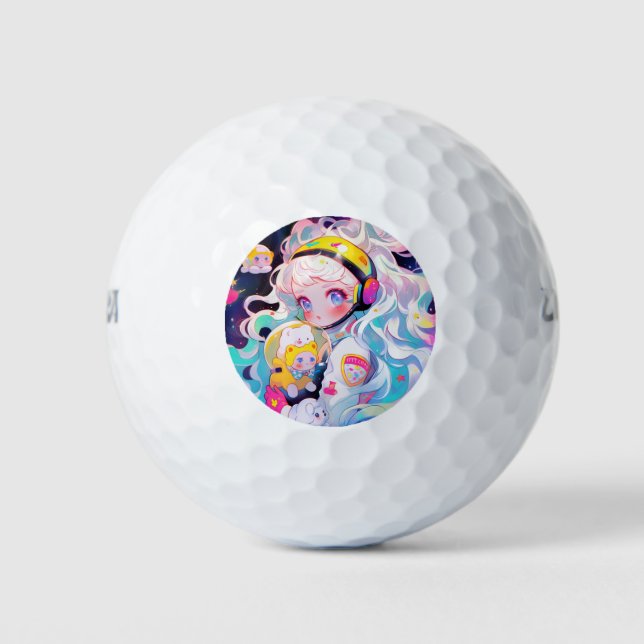 Adorable Kawaii Anime Girl in Space  Golf Balls (Front)