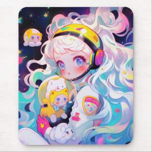Adorable Kawaii Anime Girl in Space  Mouse Pad