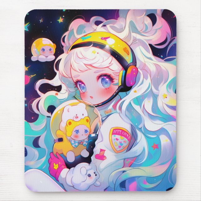 Adorable Kawaii Anime Girl in Space  Mouse Pad (Front)