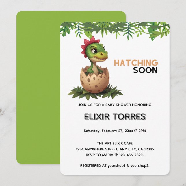 Adorable Kawaii Baby Dinosaur Hatching Invitation (Front/Back)