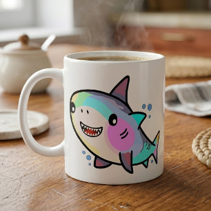 Adorable Kawaii Baby Shark with Rainbow Pastels Coffee Mug