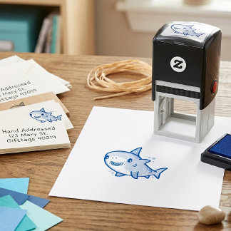 Adorable Kawaii Baby Shark with Rainbow Pastels Self-inking Stamp