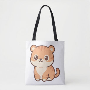 Adorable Kawaii Baby Tiger Sitting Cartoon Illustr Tote Bag