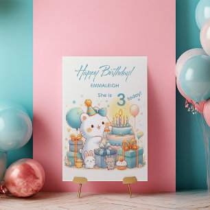 Adorable Kawaii Bear Birthday for 3 Year Old Card
