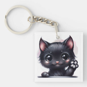 Adorable Kawaii Black Cat Key Ring