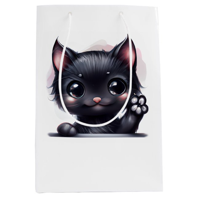 Adorable Kawaii Black Cat Medium Gift Bag (Front)