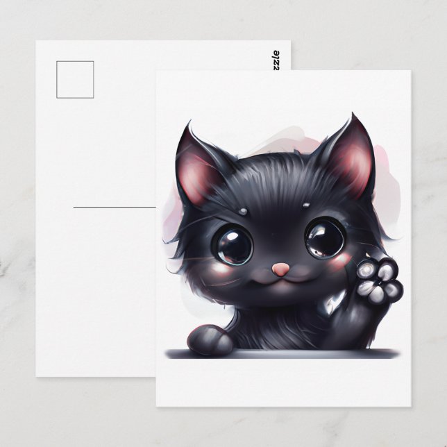 Adorable Kawaii Black Cat Postcard (Front/Back)