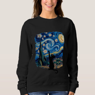 Adorable Kawaii Black Cat Reaching for Stars in a  Sweatshirt
