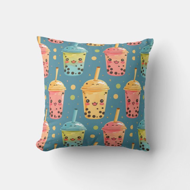Adorable Kawaii Boba Drink Design Cushion (Front)