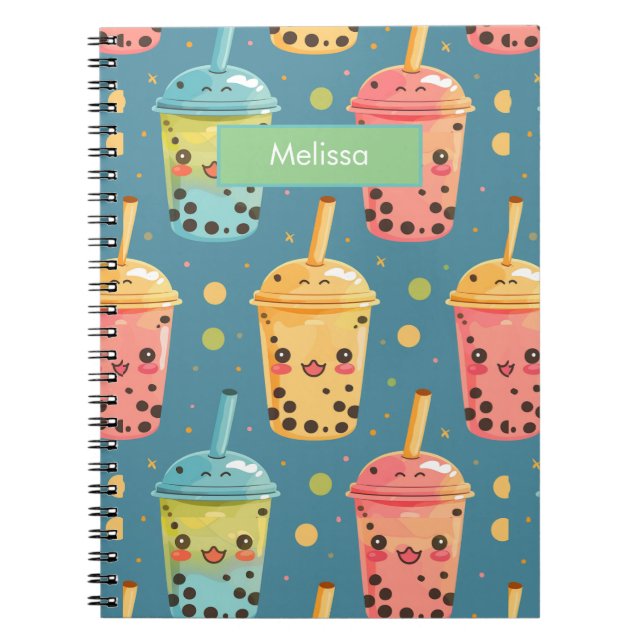 Adorable Kawaii Boba Drink Design Notebook (Front)