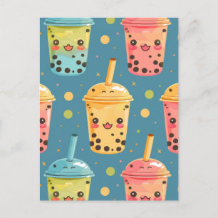 Adorable Kawaii Boba Drink Design Postcard