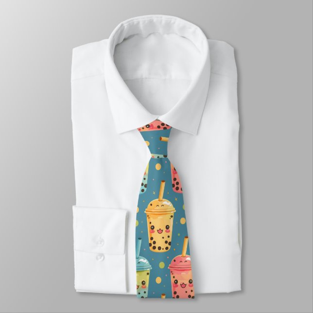 Adorable Kawaii Boba Drink Design Tie (Tied)