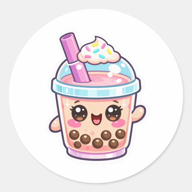 Adorable Kawaii Boba Tea Character Sticker (Front)