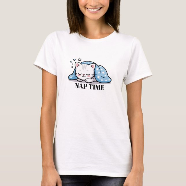Adorable Kawaii Cat Cartoon T-Shirt (Front)