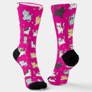 Adorable Kawaii Cats Pattern Socks