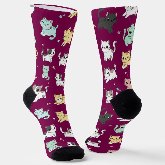 Adorable Kawaii Cats Pattern Socks (Angled)