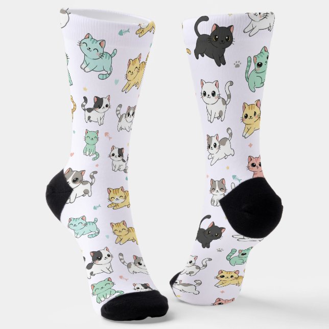 Adorable Kawaii Cats Pattern Socks (Angled)