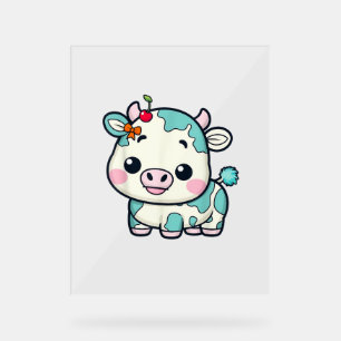 Adorable Kawaii Cow with Cherry and Bow Design _2 Acrylic Sign