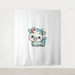 Adorable Kawaii Cow with Cherry and Bow Design _2 Tapestry