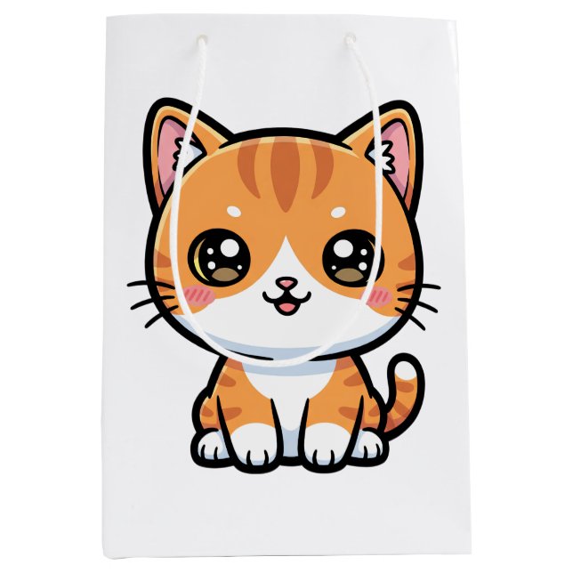 Adorable Kawaii Ginger Cat Cartoon Character Medium Gift Bag (Front)
