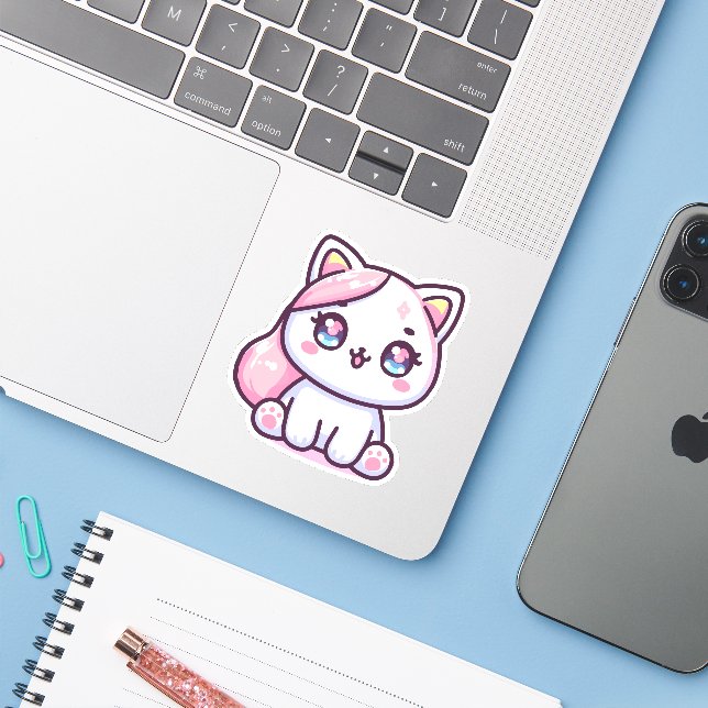 Adorable Kawaii Kitten (Laptop w/ iPhone)