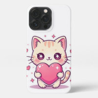 Adorable Kawaii Kitten with Pink Heart - iPhone Ca