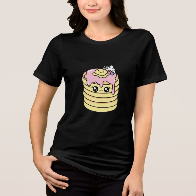 Adorable Kawaii Pancake Stack with Syrup Smiling F Tri-Blend Shirt (Front)