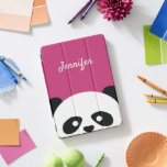 Adorable Kawaii Panda Bear Face Pink Personalised iPad Pro Cover<br><div class="desc">Adorable Kawaii Panda Bear Face Pink Personalised iPad Cover. Edit to change font style,  colour or background colour. Dark pink background with cursive font to personalise. Fun kawaii panda bear face. www.SamAnnDesigns.com</div>