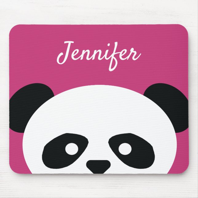 Adorable Kawaii Panda Bear Face Pink Personalised Mouse Pad (Front)