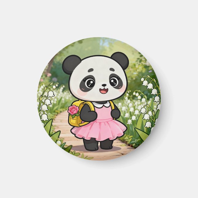 Adorable Kawaii Panda Girl on a Dreamy Path Magnet (Front)