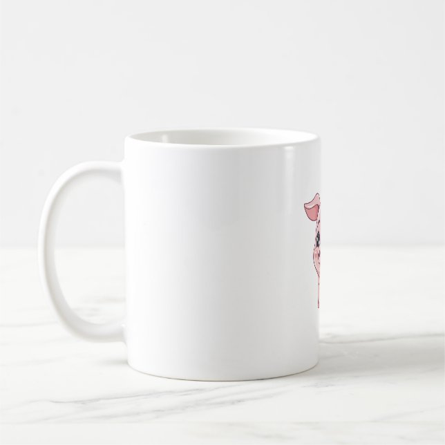 Adorable Kawaii Piglet Illustration Coffee Mug (Left)