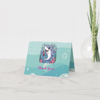 Adorable Kawaii Shark Under The Sea Baby Shower Thank You Card