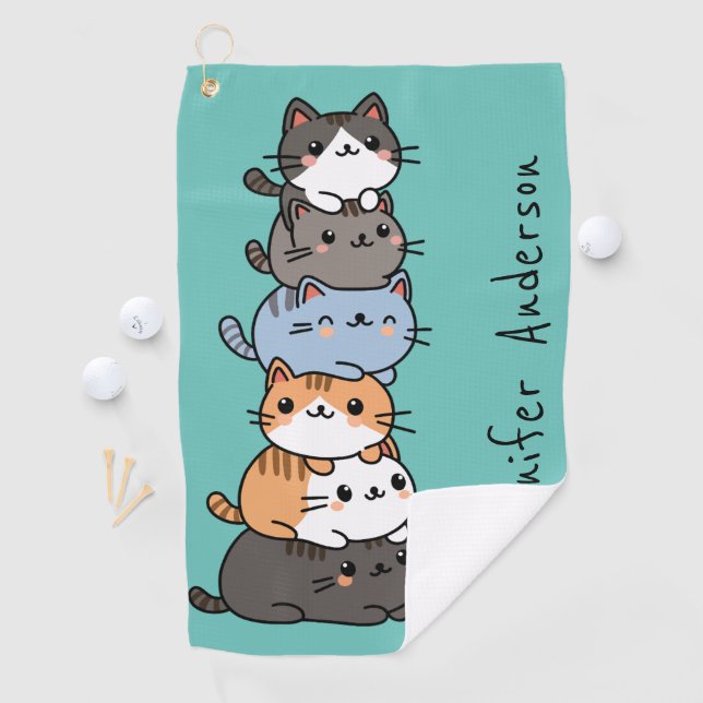 Adorable Kawaii Stack Of Kitty Cats Custom Golf Towel (InSitu)