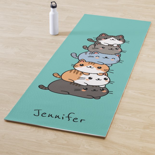 Adorable Kawaii Stack Of Kitty Cats Custom Yoga Mat (In Situ)
