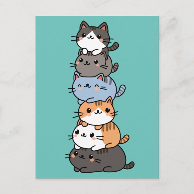 Adorable Kawaii Stack Of Kitty Cats Postcard (Front)