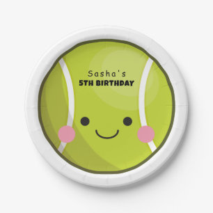 Adorable Kawaii Tennis Ball Custom Name Cute Sport Paper Plate