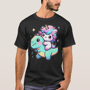 Adorable Kawaii Unicorn Rides Dinosaur T-Shirt