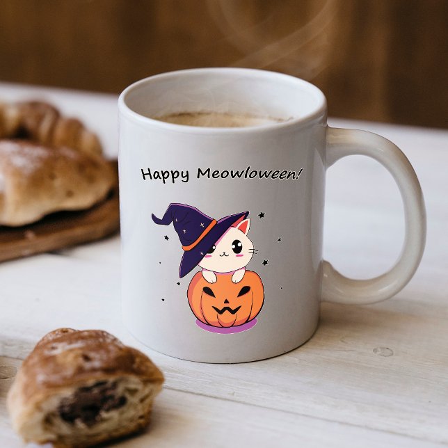 Adorable Kawaii Witch Cat in Halloween Pumpkin Coffee Mug (Creator Uploaded)