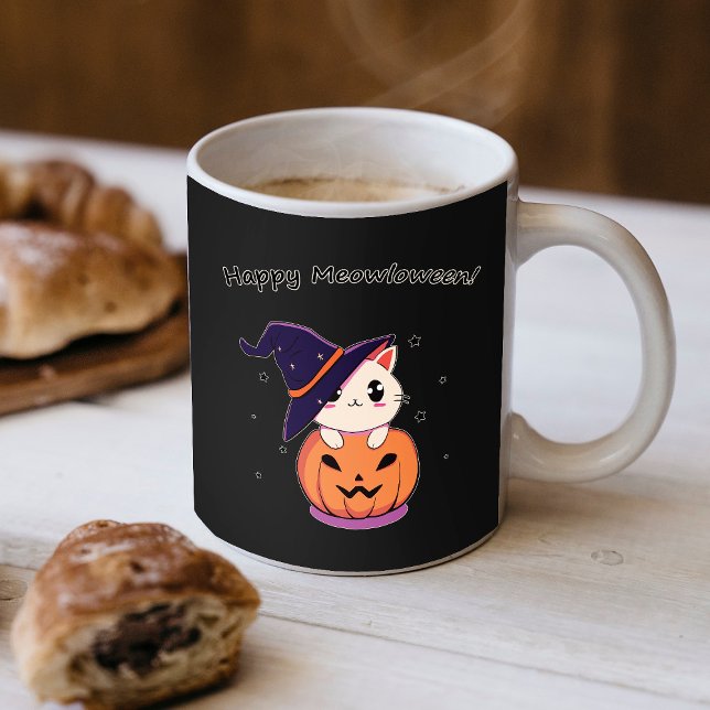 Adorable Kawaii Witch Cat in Halloween Pumpkin Coffee Mug (Creator Uploaded)