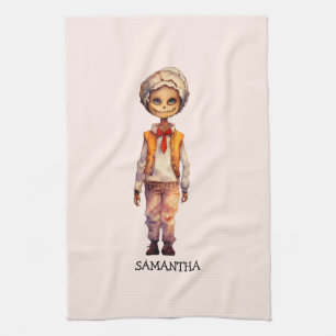 Adorable Kid Zombie - Cute Halloween Tea Towel