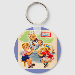 adorable kids at the soda fountain key ring