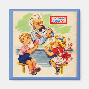 adorable kids at the soda fountain magnet