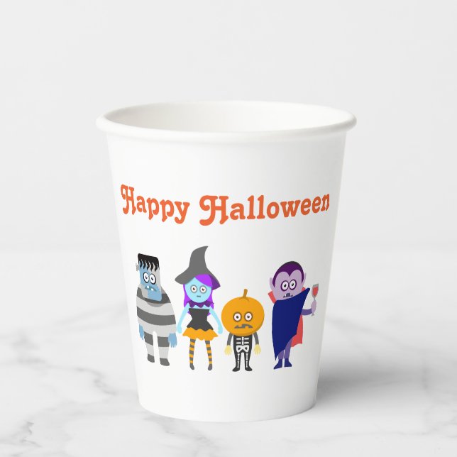 Adorable Kids Halloween Costume Party Paper Cups (Front)