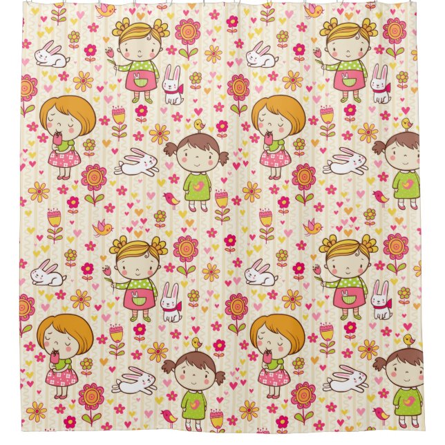 Adorable Kids Pattern Shower Curtain (Front)