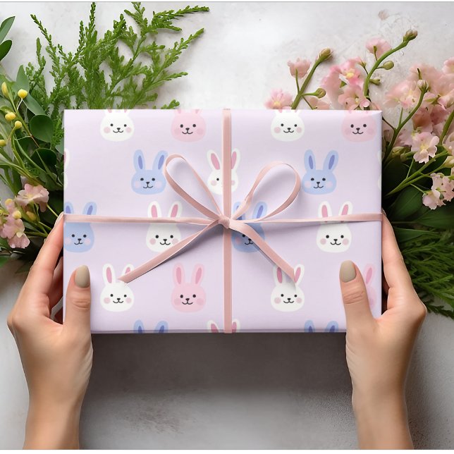Adorable Kids Purple Bunny Easter  Wrapping Paper (Creator Uploaded)