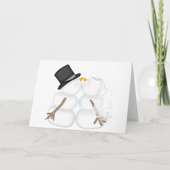 Adorable Kissing Snowman Couple Holiday Card (Front)