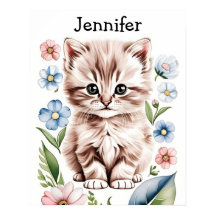 Adorable Kitten and Spring Flowers Poster